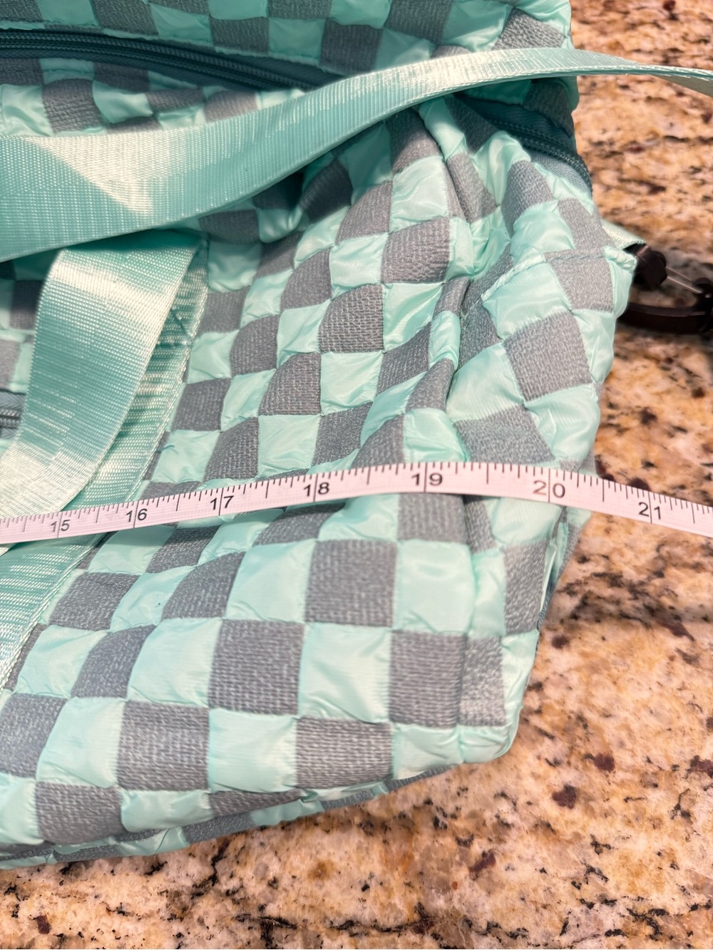 Checkered duffle bag teal gray travel gym school multi pockets - Picture 9 of 15
